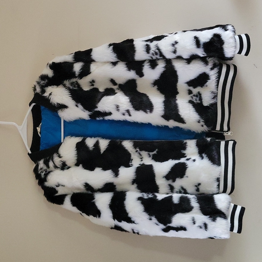 Fur Cow Print Bomber Jacket